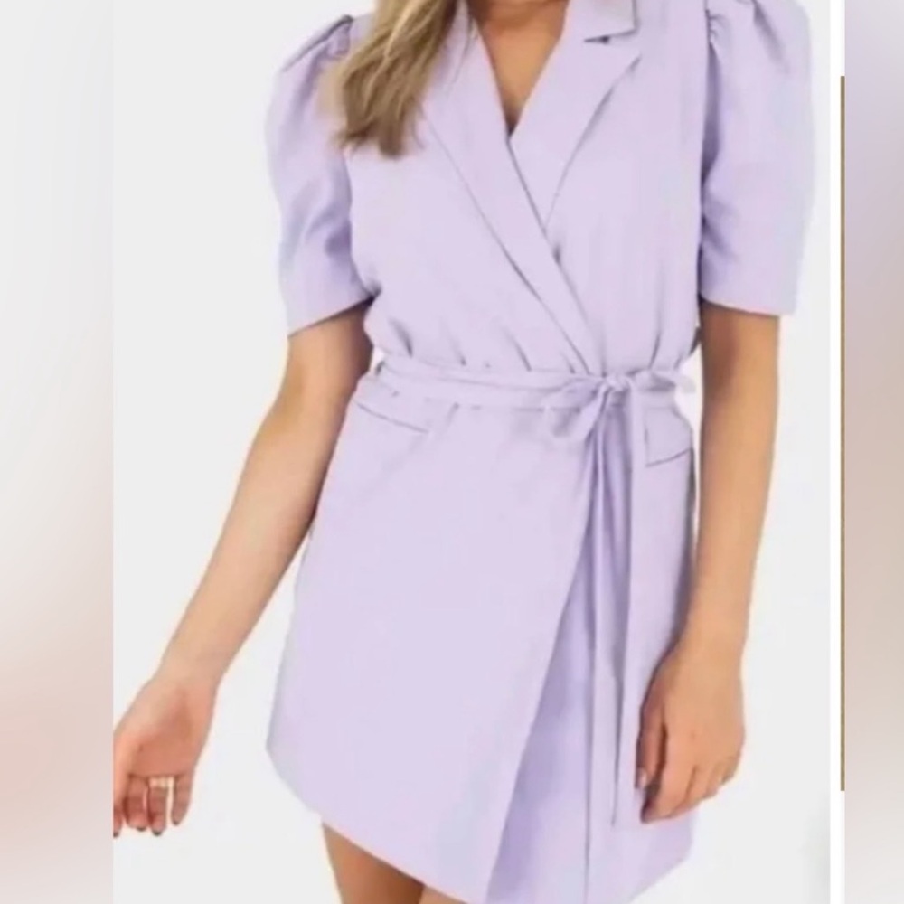 Size M Kittenish Purple Blazer wrap dress with Puff Sleeves office balletcore